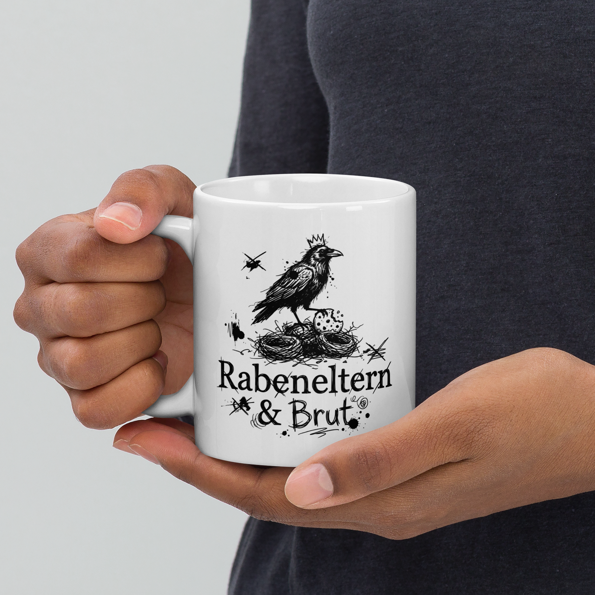 Kaffeetasse mit Rabeneltern & Brut Logo