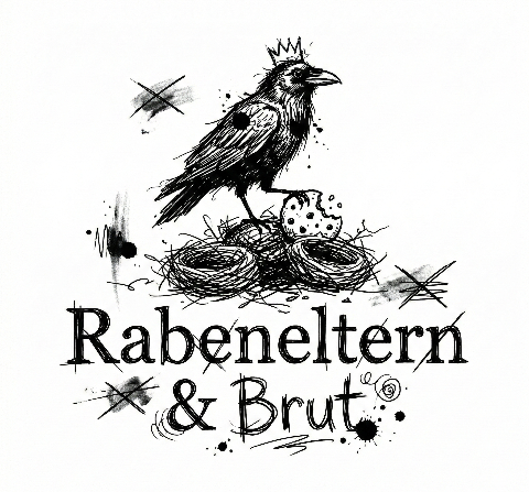 Rabeneltern & Brut Logo - Gekrönter Rabe auf Nest